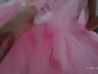 有吸引力 sveta 跳舞 穿着 一 粉红色 芭蕾舞女演员 tutu 连衣裙