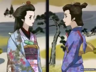 Yang hogtied / diikat dengan tangan dibelakang geisha mendapat yang basah menitis randy faraj