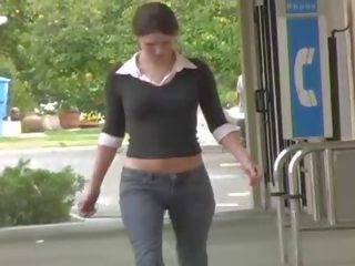 Jenny charming brunette teen public flashing tits and pussy