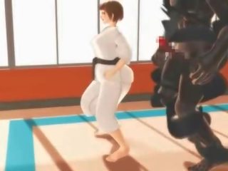 Хентай karate молодий жінка блювотні рухи на a масивний peter в 3d