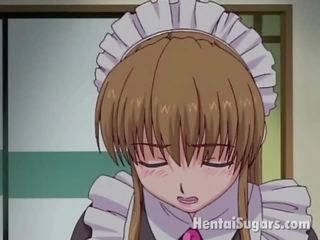 Virginal Looking Anime Maid Rubbing Her Master`s Thick shaft In The Bath Tube