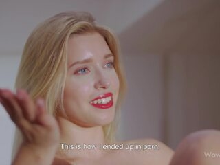 WOWGIRLS pleasant blonde young lady Freya Mayer telling us a bit about herself and masturbating
