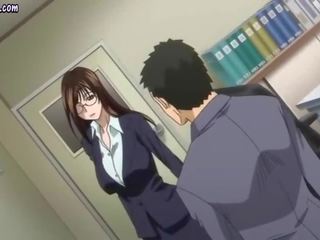 Concupiscent anime teacher gives blowjob