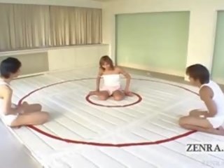 Subtitled Japanese Tan Wrestler Mutual Masturbation