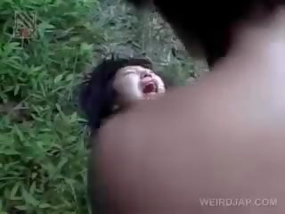 Dễ vỡ á châu phụ nữ nhận tàn nhẫn fucked lược ngoài trời