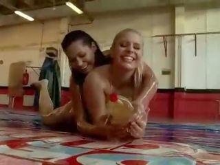 Oiled girls fighting and having magnificent adult film